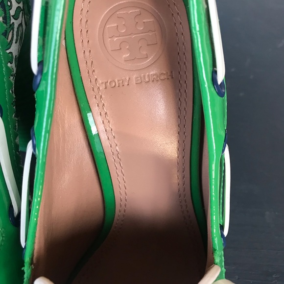 Vibrant Green Patterned all Leather Women's Heels Tory Burch - Picture 6 of 6